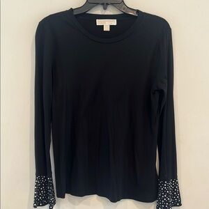 MICHAEL Michael Kors Black Stretch Fitted Embellished Blouse Size L